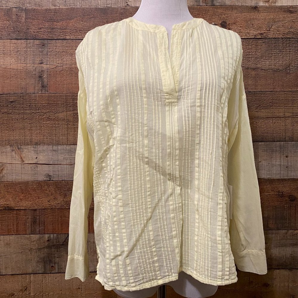 Lou & Grey Sheer Yellow Cotton Pintuck Long Sleeve Blouse Size XS NWT